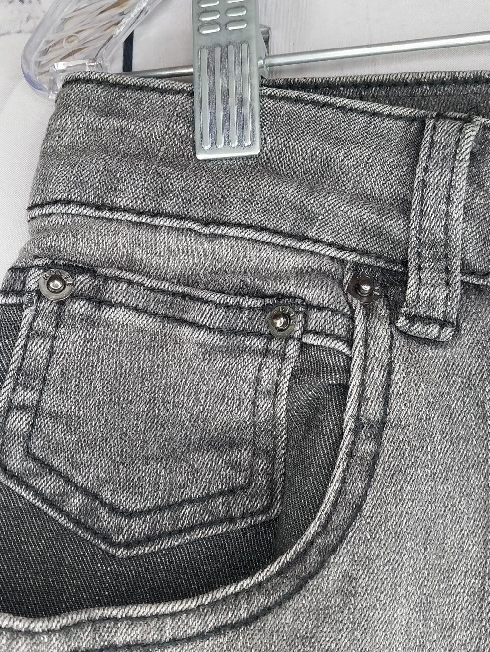 HDLTE High Rise Wide Leg Baggy 90's Y2K Grunge Raw Hem Gray Wash Jeans - Picture 6 of 10